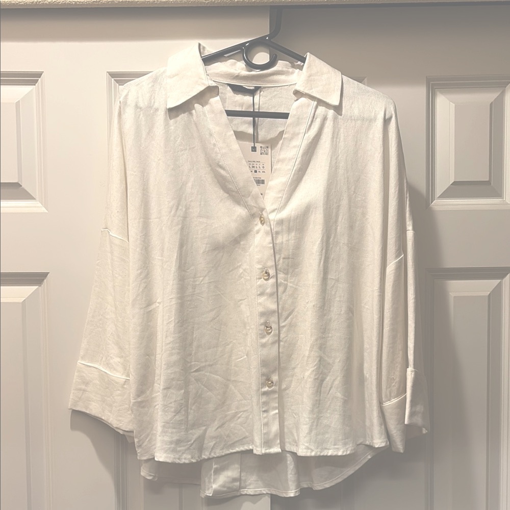 Zara Off White Linen Blend Button Down.